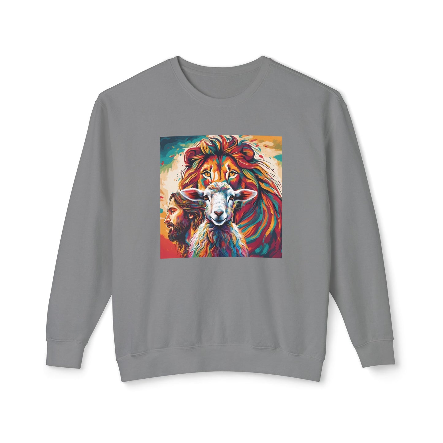 Jesus, Lion, & Lamb Unisex Lightweight Crewneck Sweatshirt