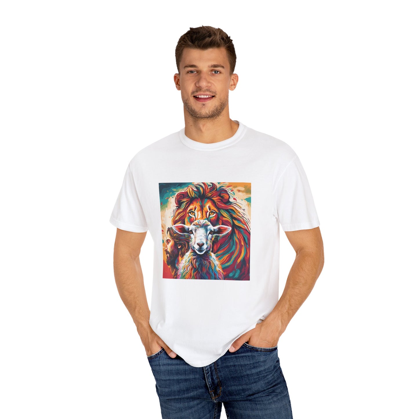 Jesus, Lion, & Lamb Unisex Garment-Dyed T-shirt