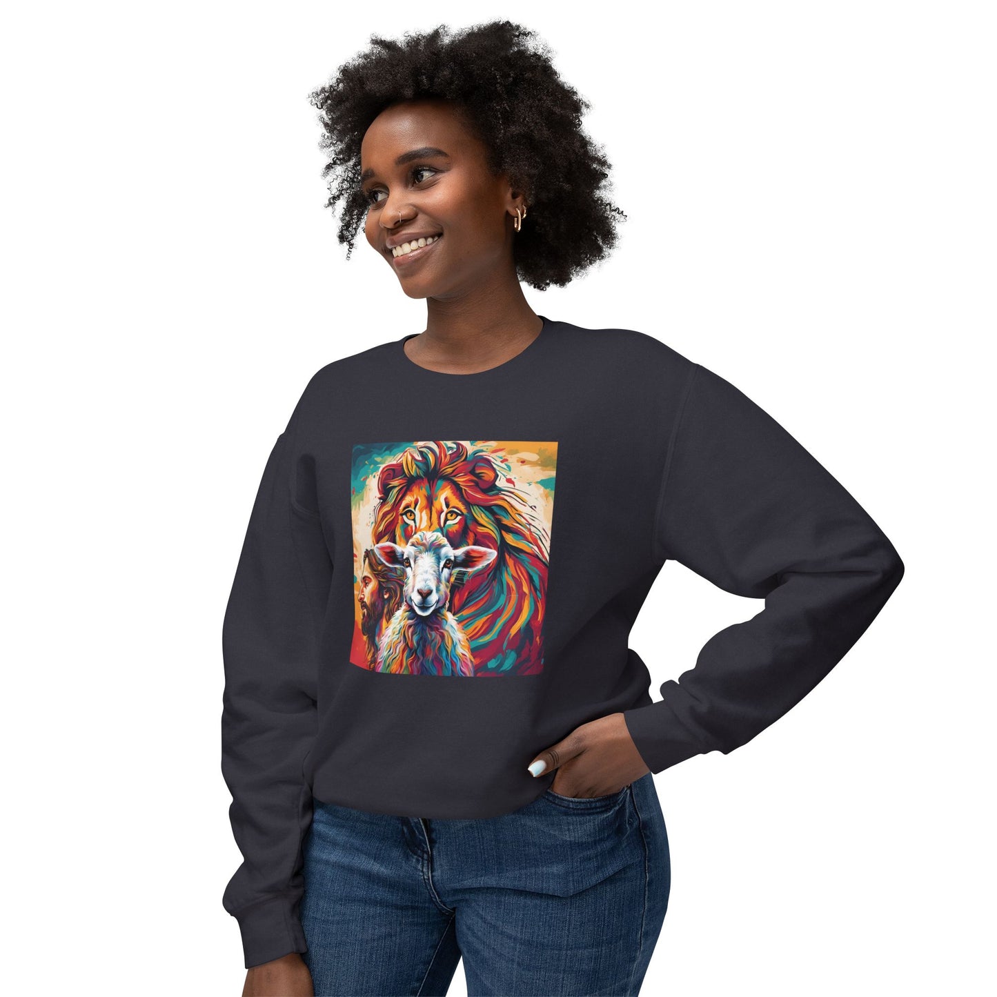 Jesus, Lion, & Lamb Unisex Lightweight Crewneck Sweatshirt