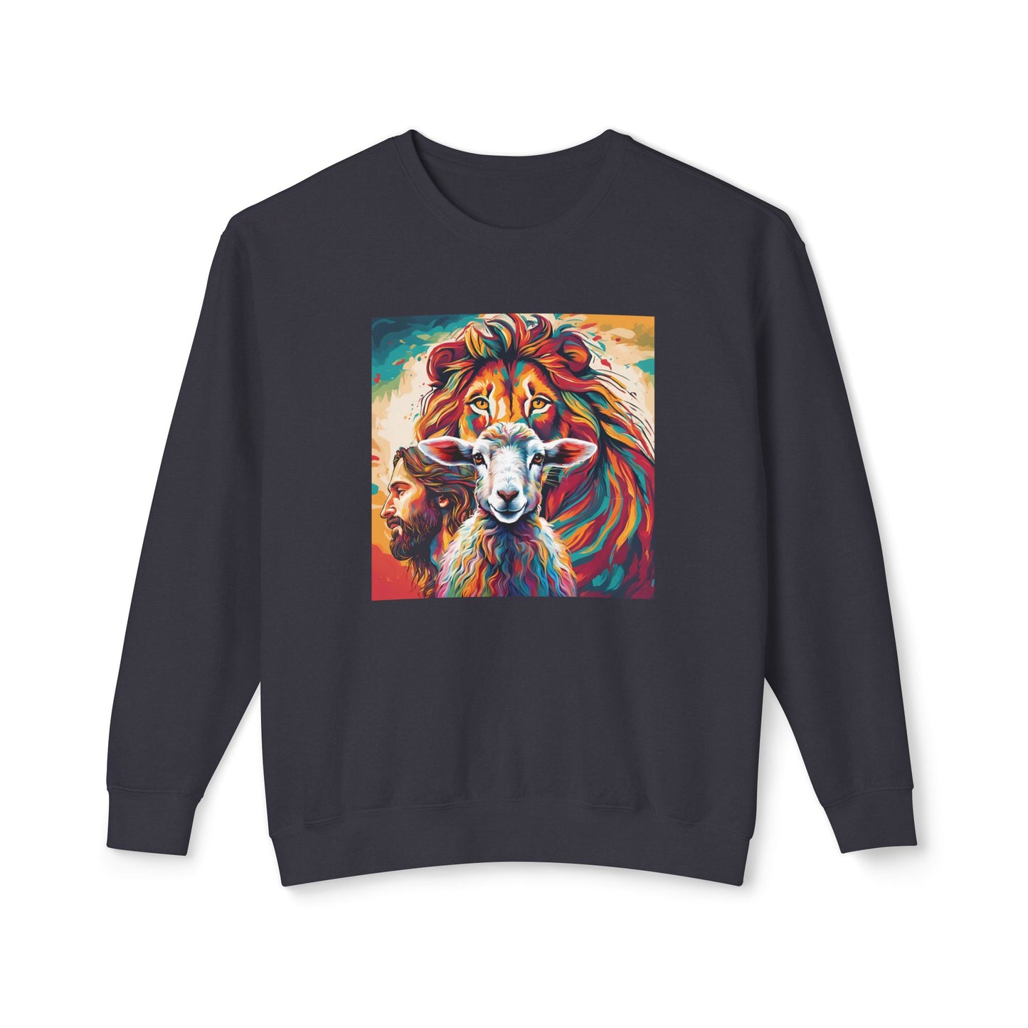 Jesus, Lion, & Lamb Unisex Lightweight Crewneck Sweatshirt