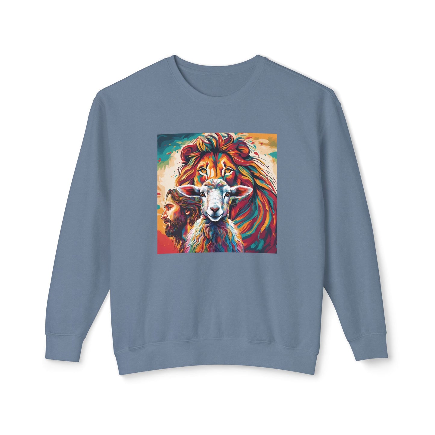 Jesus, Lion, & Lamb Unisex Lightweight Crewneck Sweatshirt