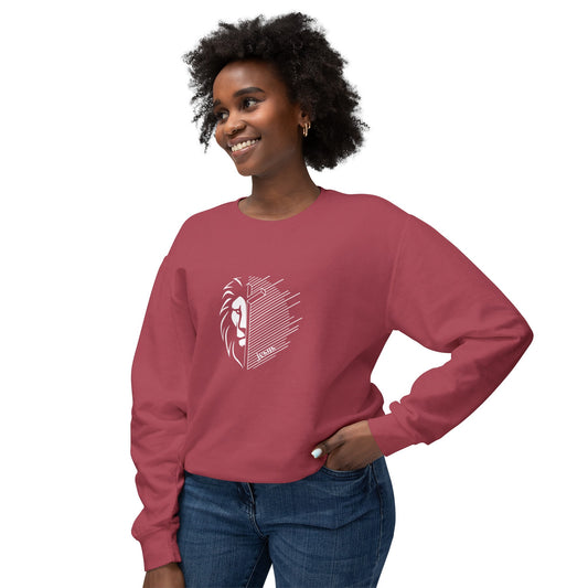 Jesus Lion White Print Unisex Lightweight Crewneck Sweatshirt