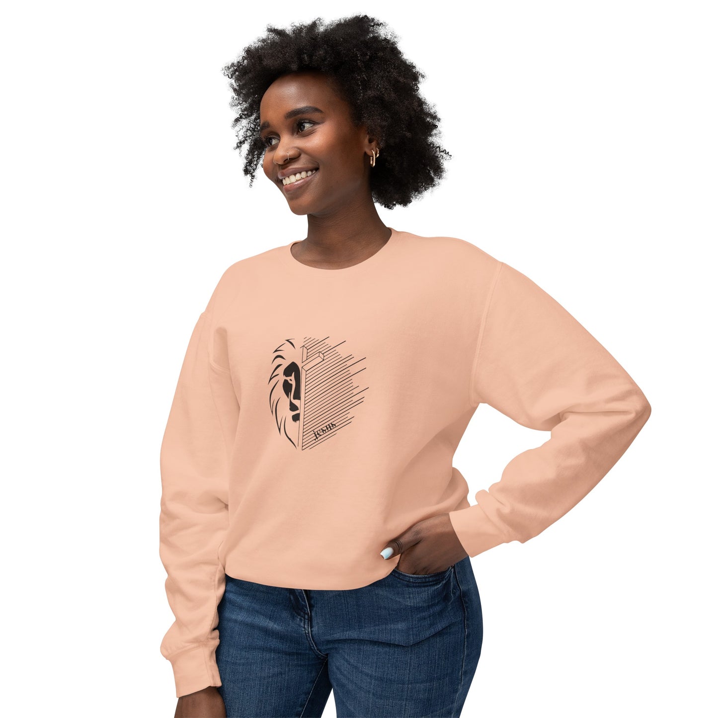 Jesus Lion Black Print Unisex Lightweight Crewneck Sweatshirt