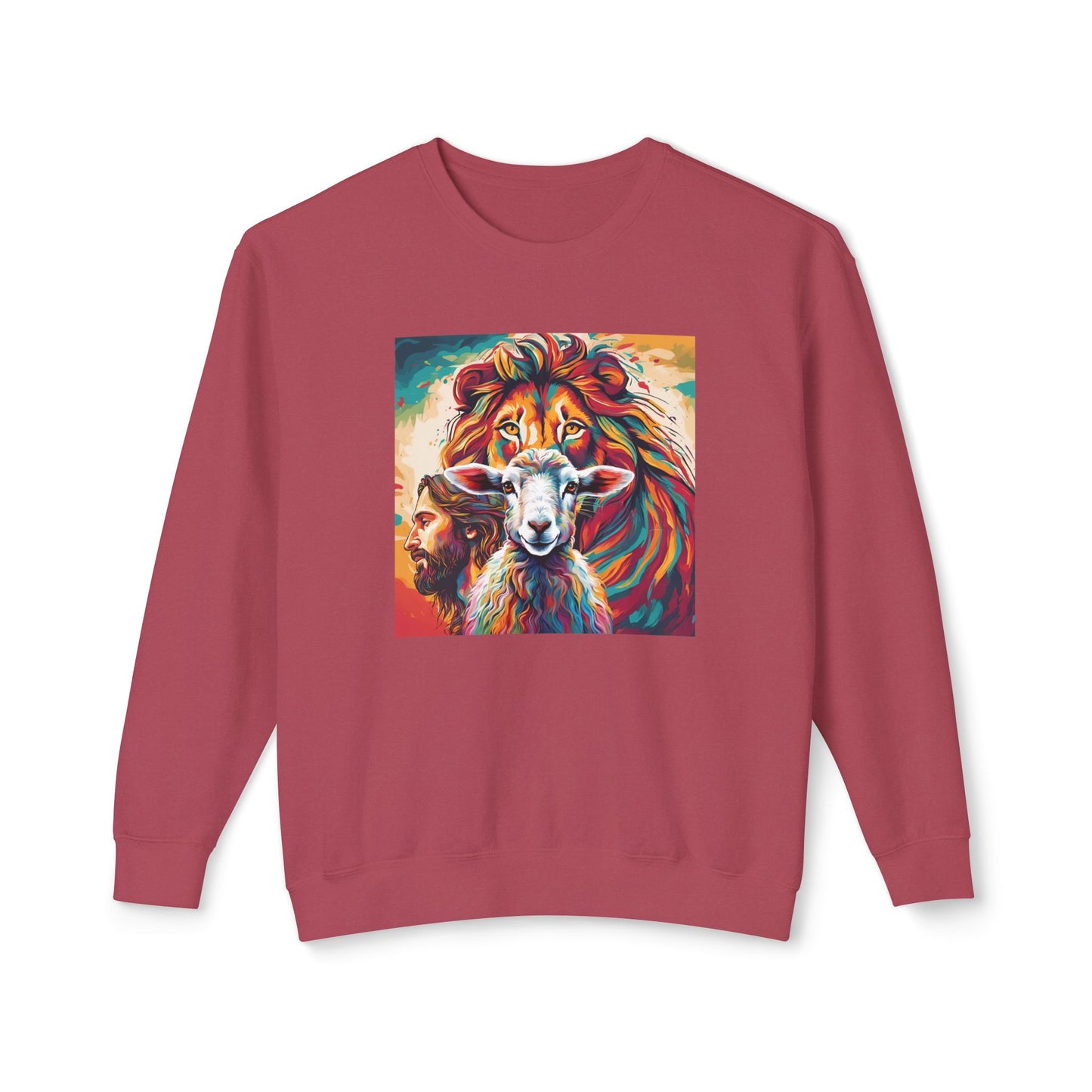 Jesus, Lion, & Lamb Unisex Lightweight Crewneck Sweatshirt