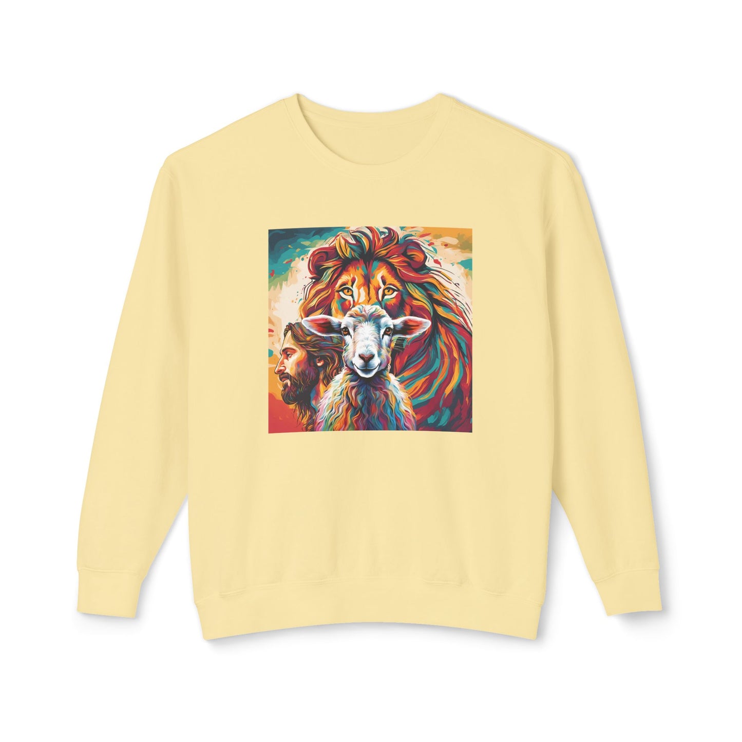Jesus, Lion, & Lamb Unisex Lightweight Crewneck Sweatshirt