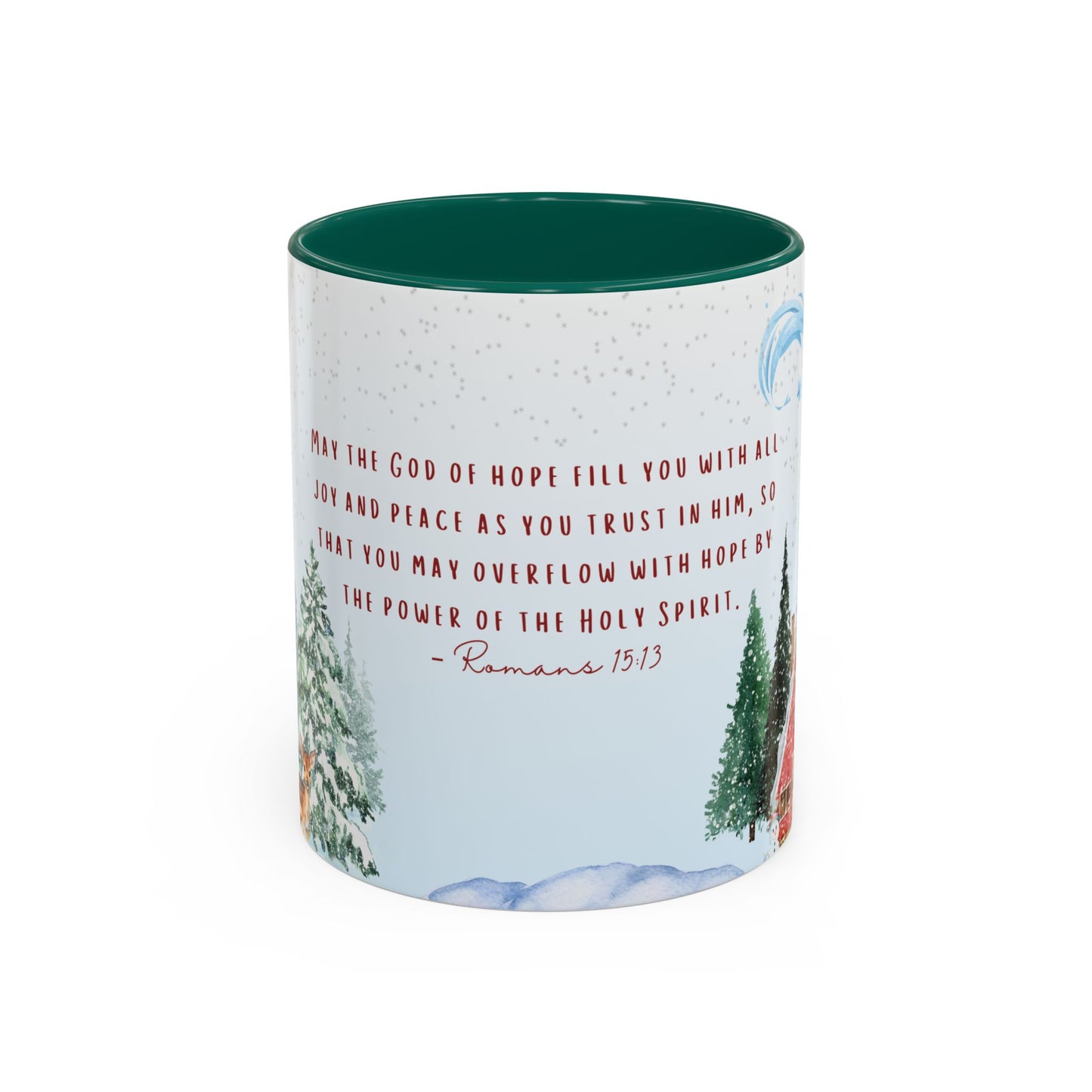 Romans 15:13 Winter Scripture Mug – Christian Christmas Coffee Cup