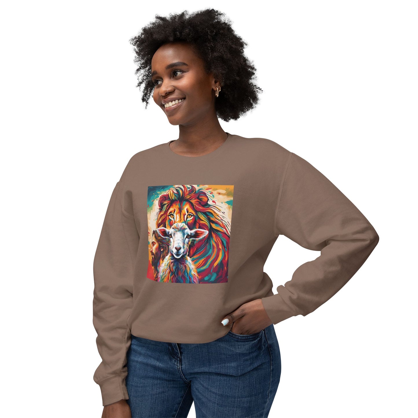 Jesus, Lion, & Lamb Unisex Lightweight Crewneck Sweatshirt