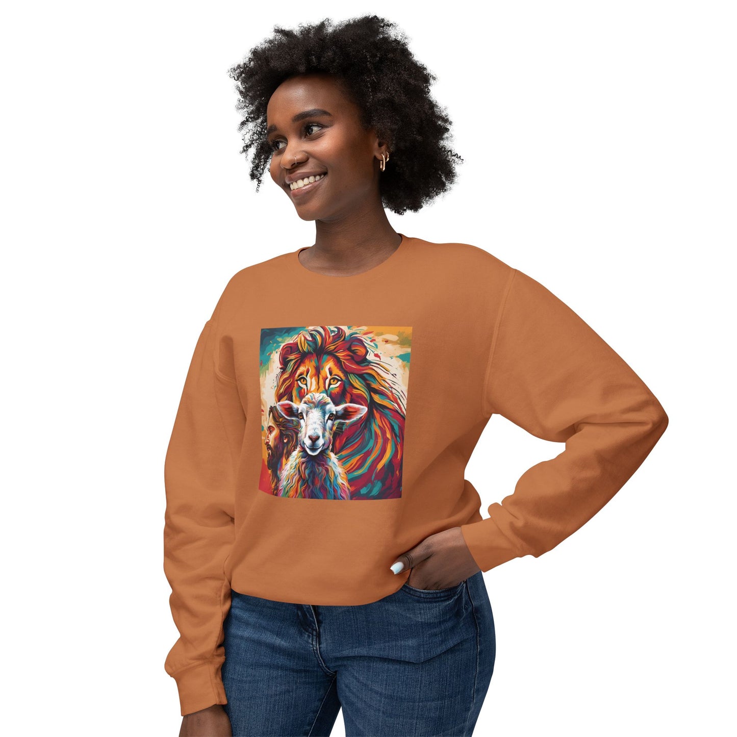 Jesus, Lion, & Lamb Unisex Lightweight Crewneck Sweatshirt