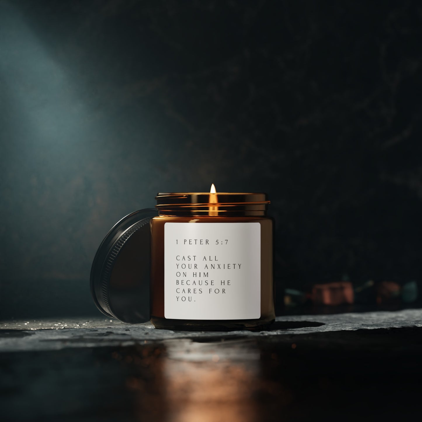 1 Peter 5:7 Scented Soy Candle (Amber Jar)