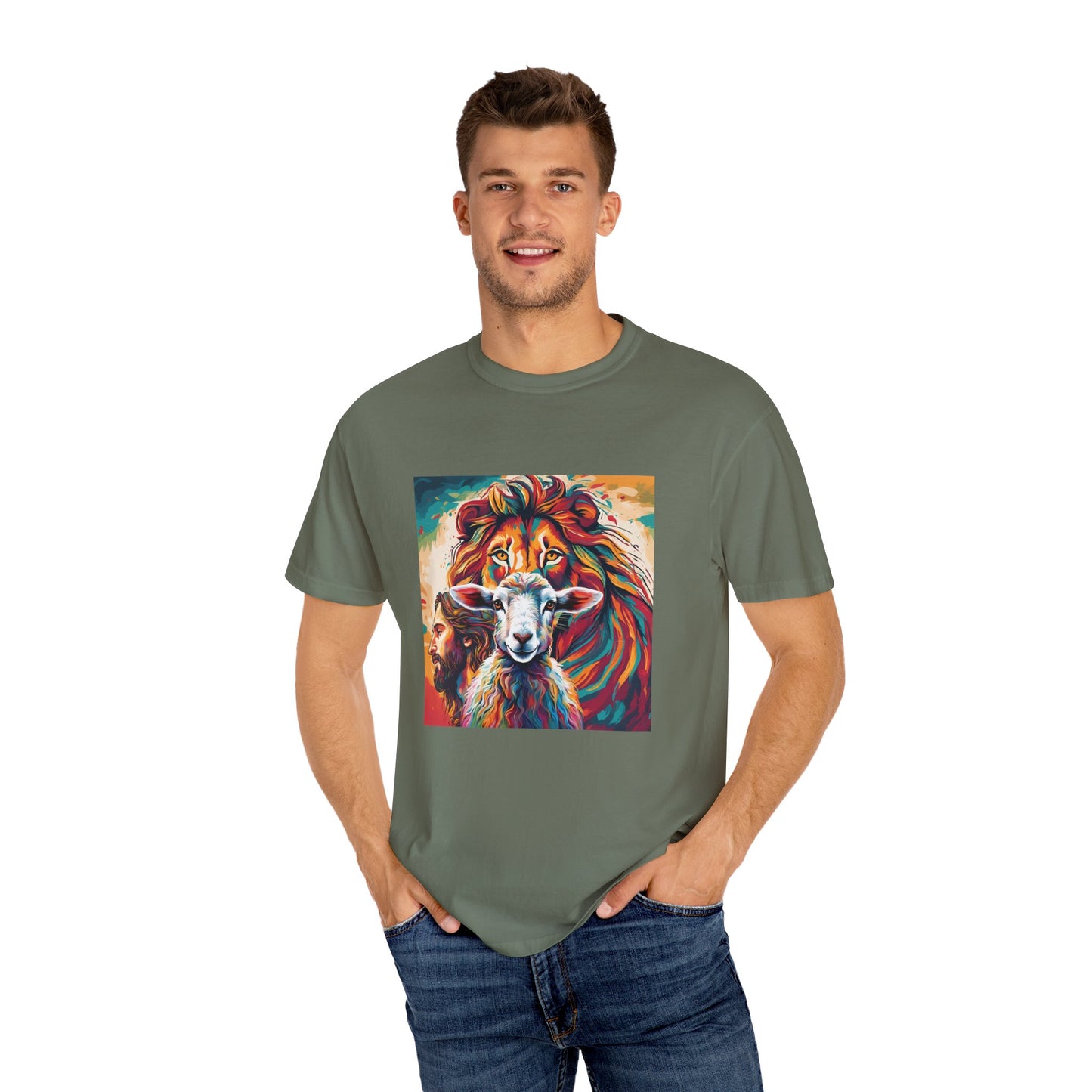 Jesus, Lion, & Lamb Unisex Garment-Dyed T-shirt
