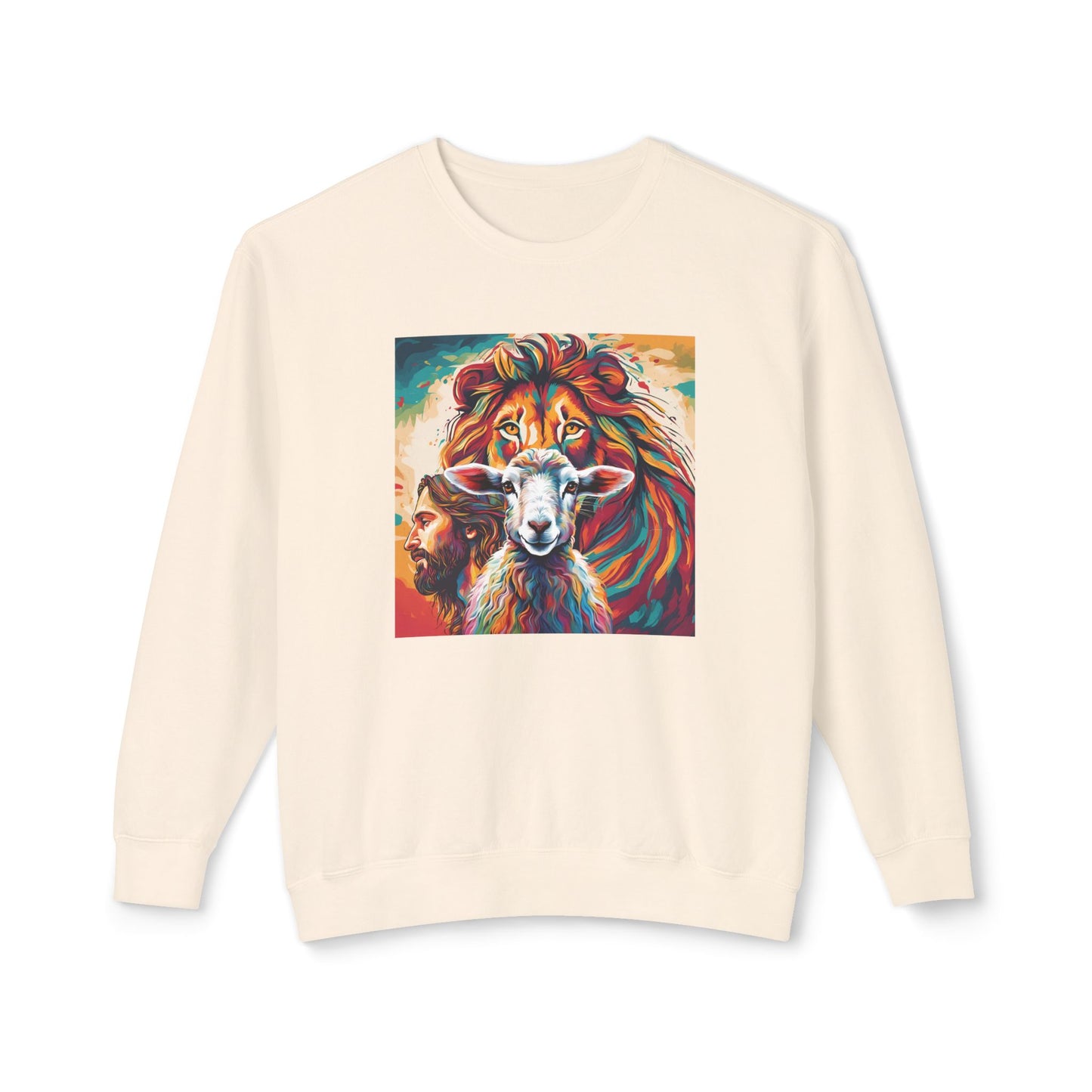 Jesus, Lion, & Lamb Unisex Lightweight Crewneck Sweatshirt