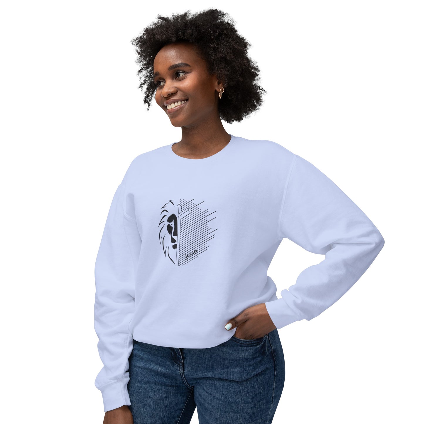Jesus Lion Black Print Unisex Lightweight Crewneck Sweatshirt