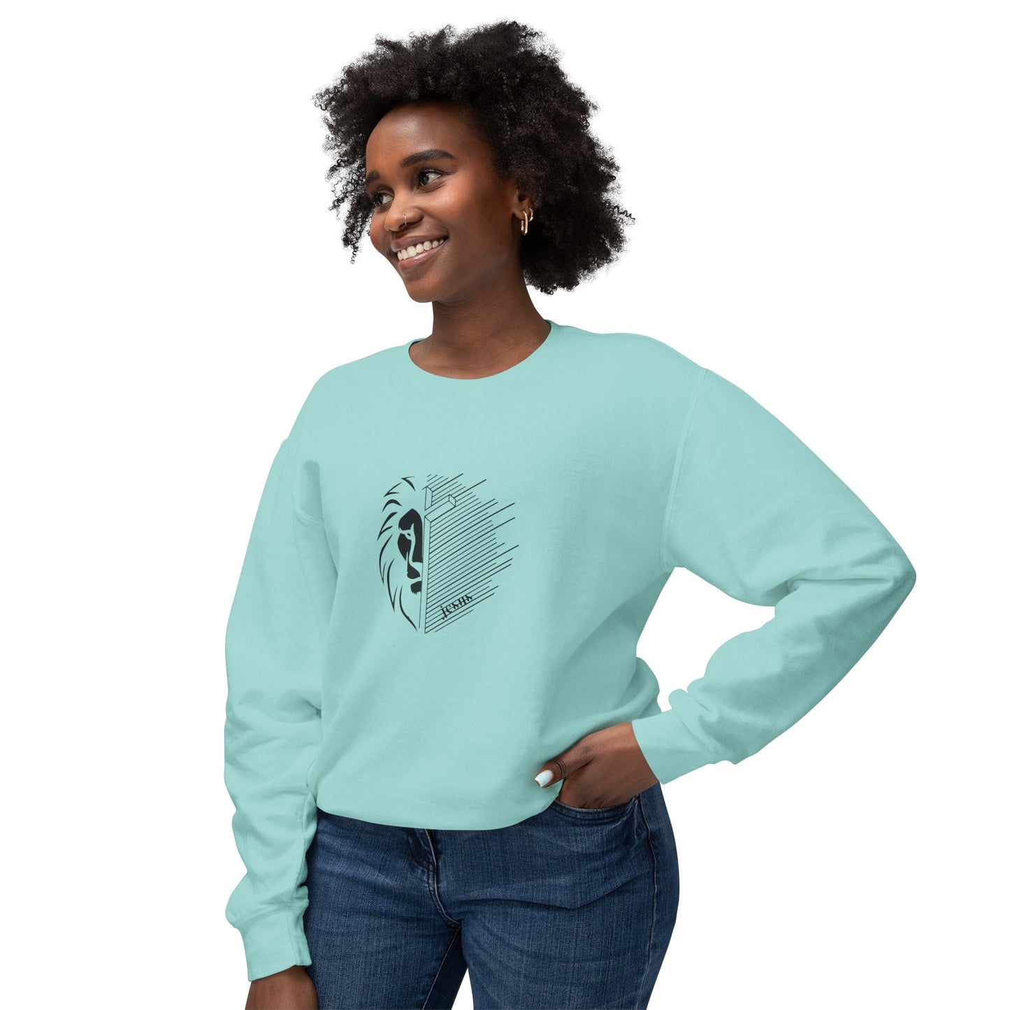 Jesus Lion Black Print Unisex Lightweight Crewneck Sweatshirt