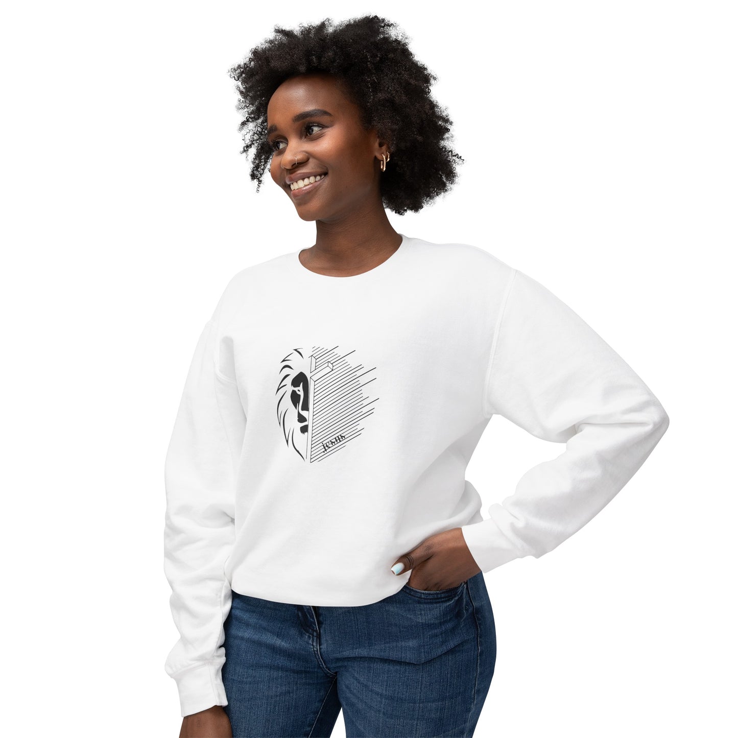 Jesus Lion Black Print Unisex Lightweight Crewneck Sweatshirt