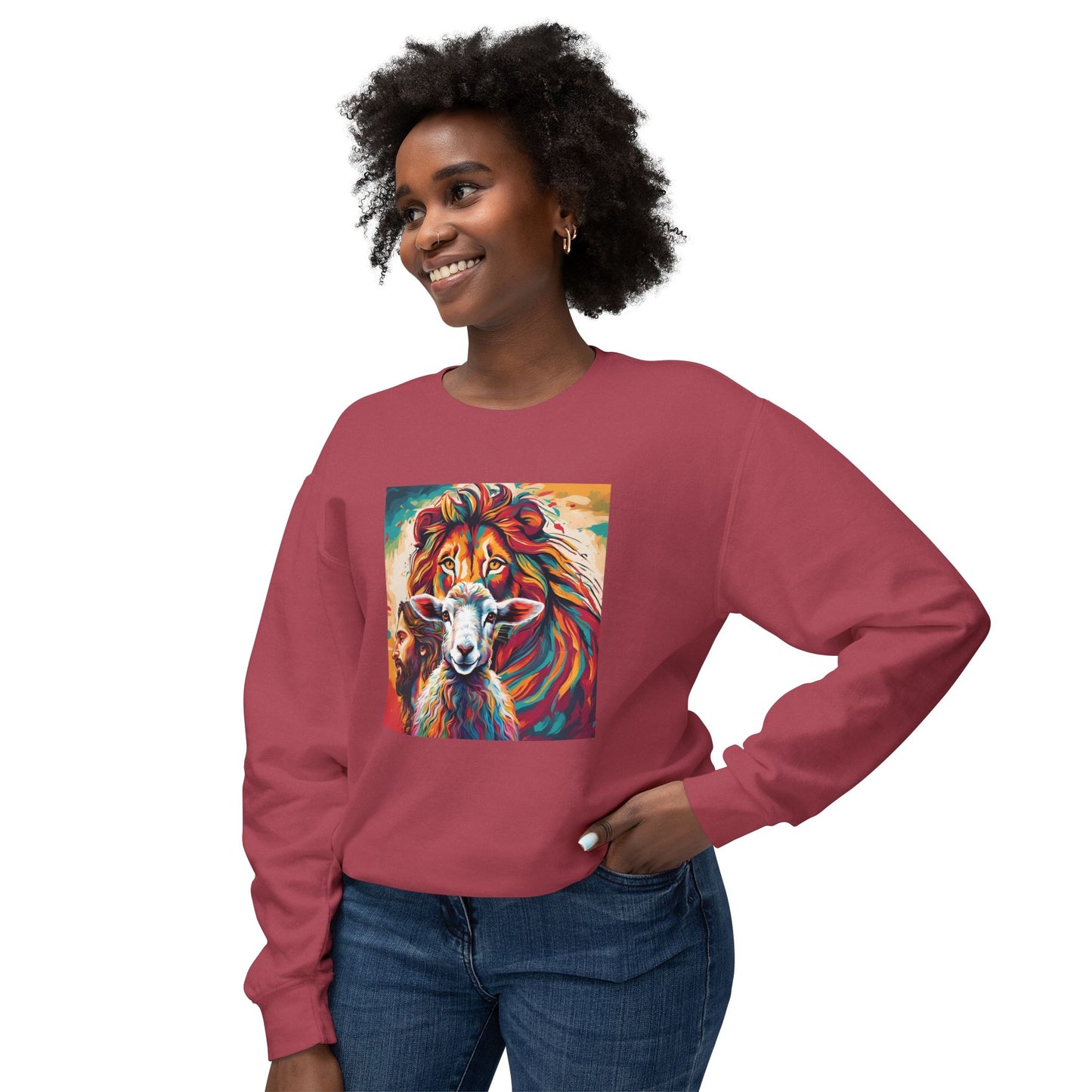 Jesus, Lion, & Lamb Unisex Lightweight Crewneck Sweatshirt