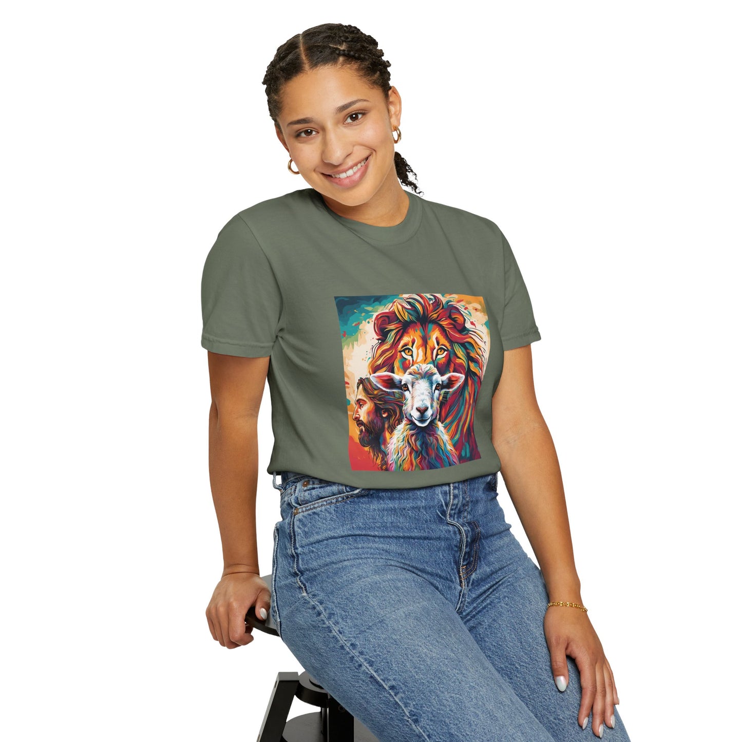 Jesus, Lion, & Lamb Unisex Garment-Dyed T-shirt