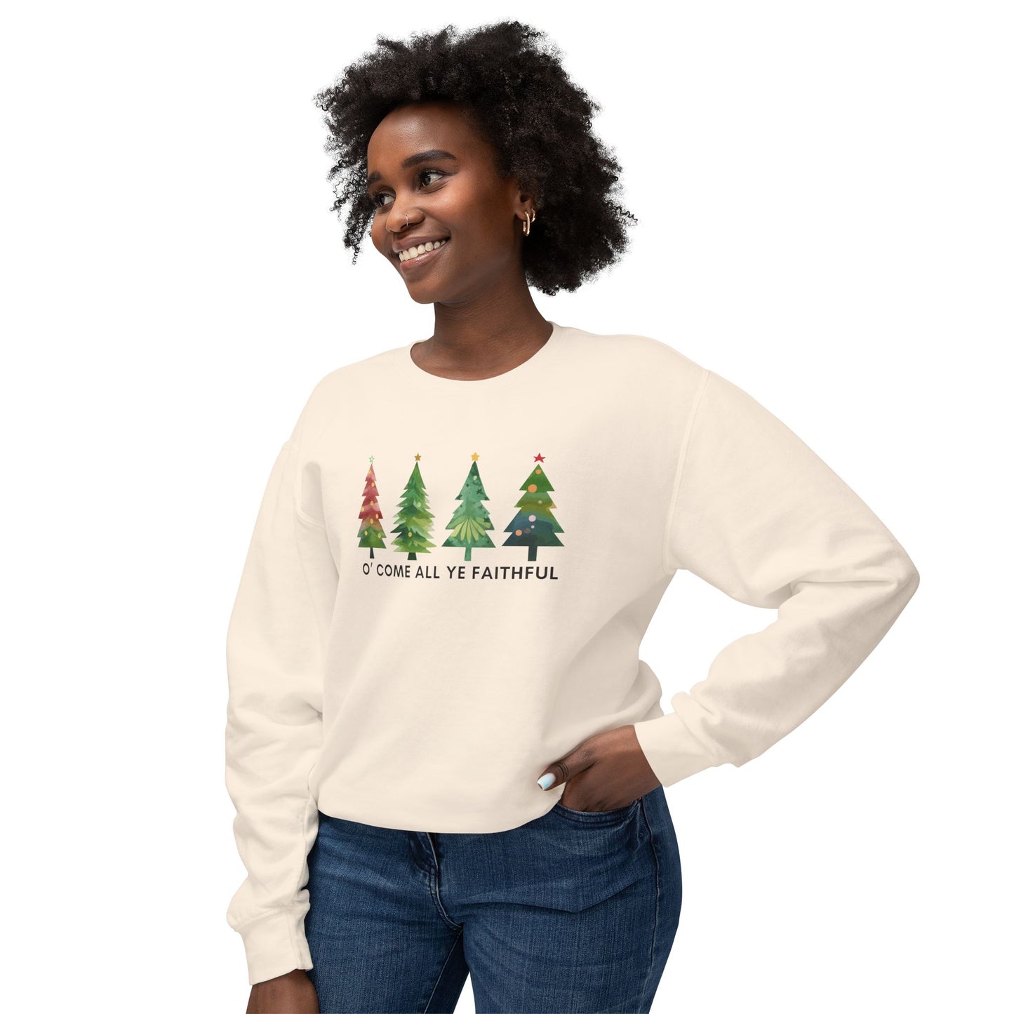 Christmas Tree Unisex Lightweight Crewneck Sweatshirt - O' Come All Ye Faithful