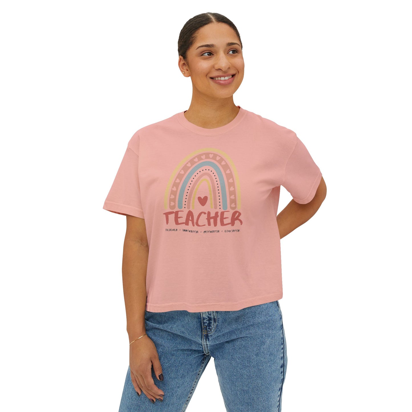 TEACHER Definition Boxy Tee – Believer, Innovator, Motivator, Educator | Inspirational Women's Graphic T-Shirt