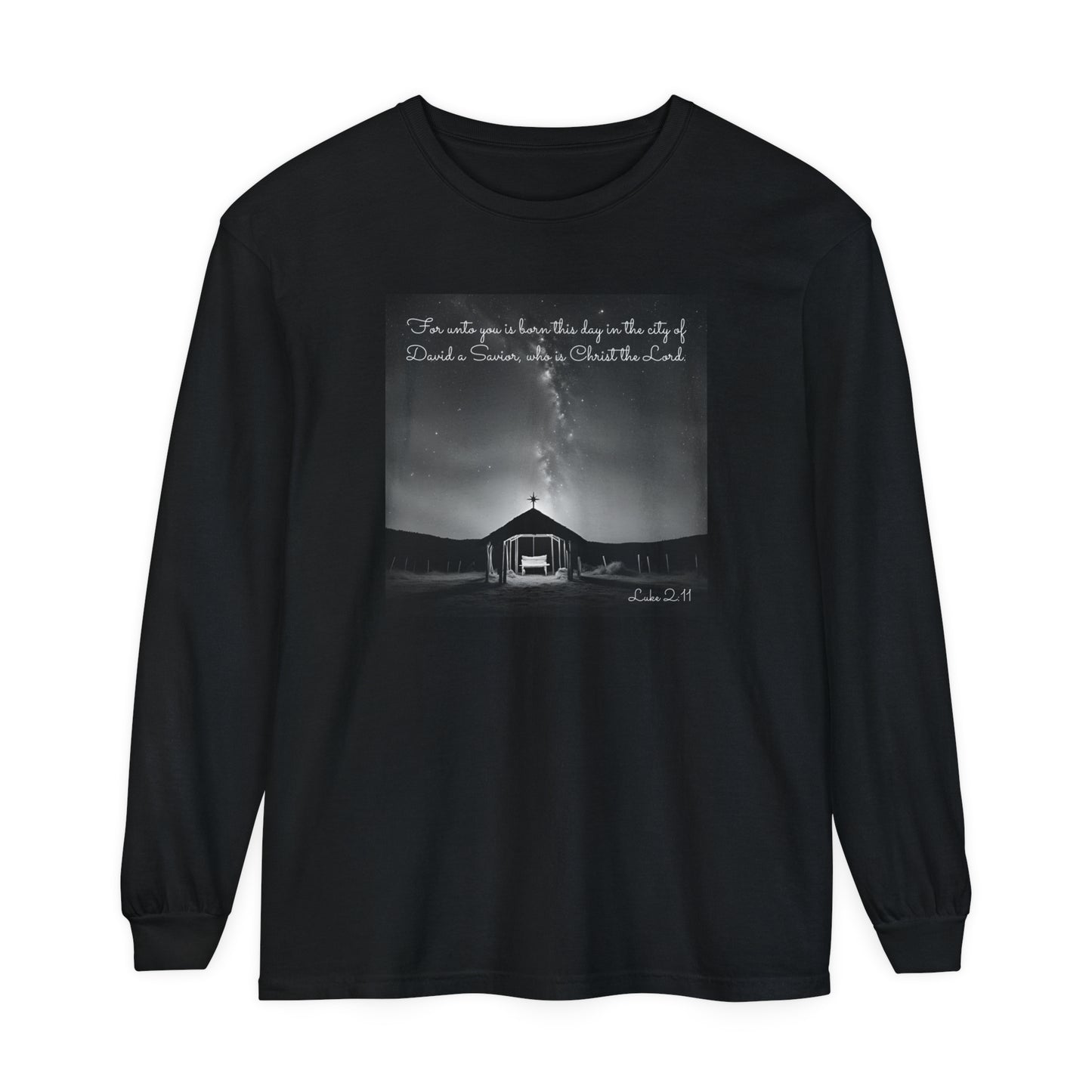 Luke 2:11 A Savior is Born Long Sleeve Unisex Christmas T-shirt - Christian cotton tee