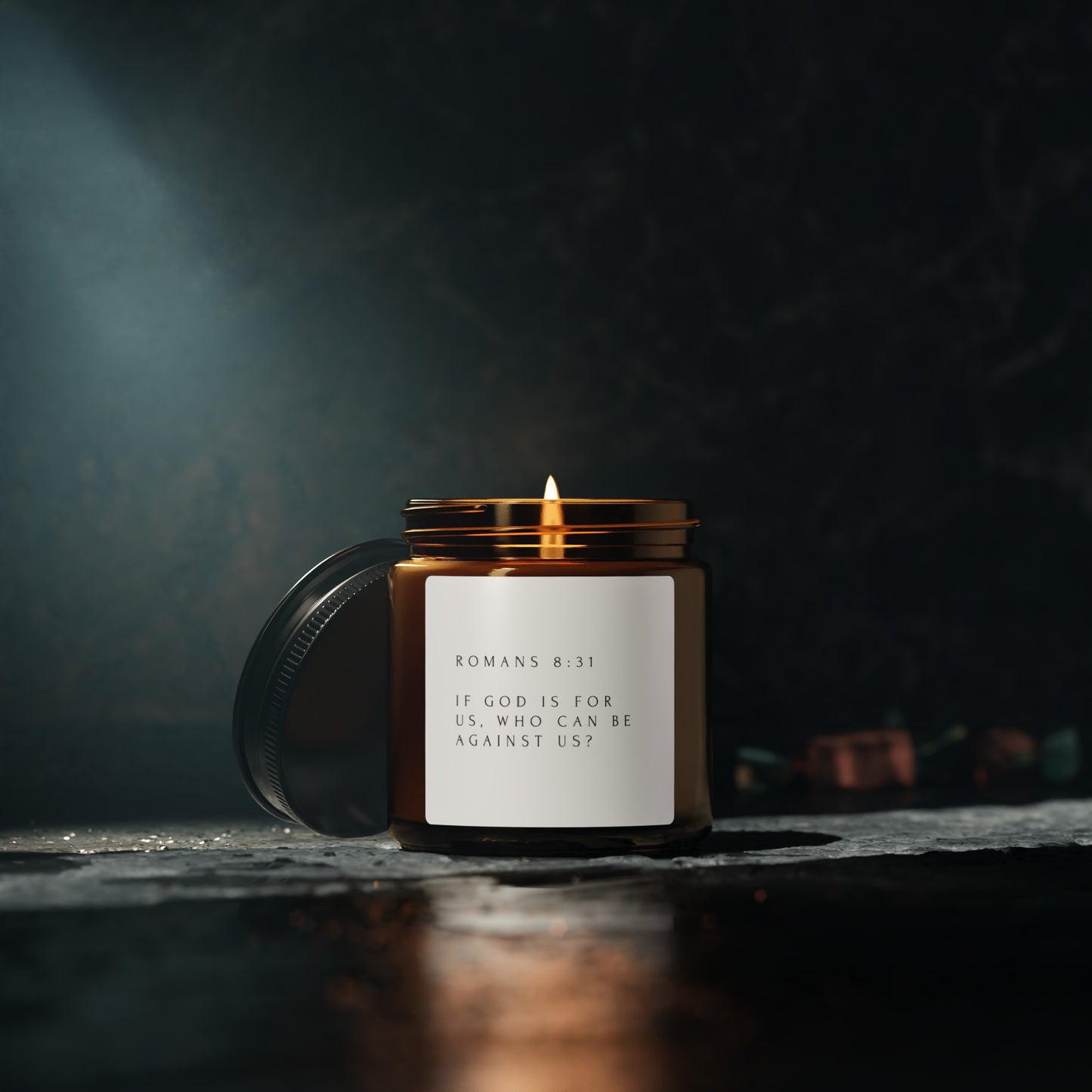 Romans 8:31 Scented Soy Candle (Amber Jar)