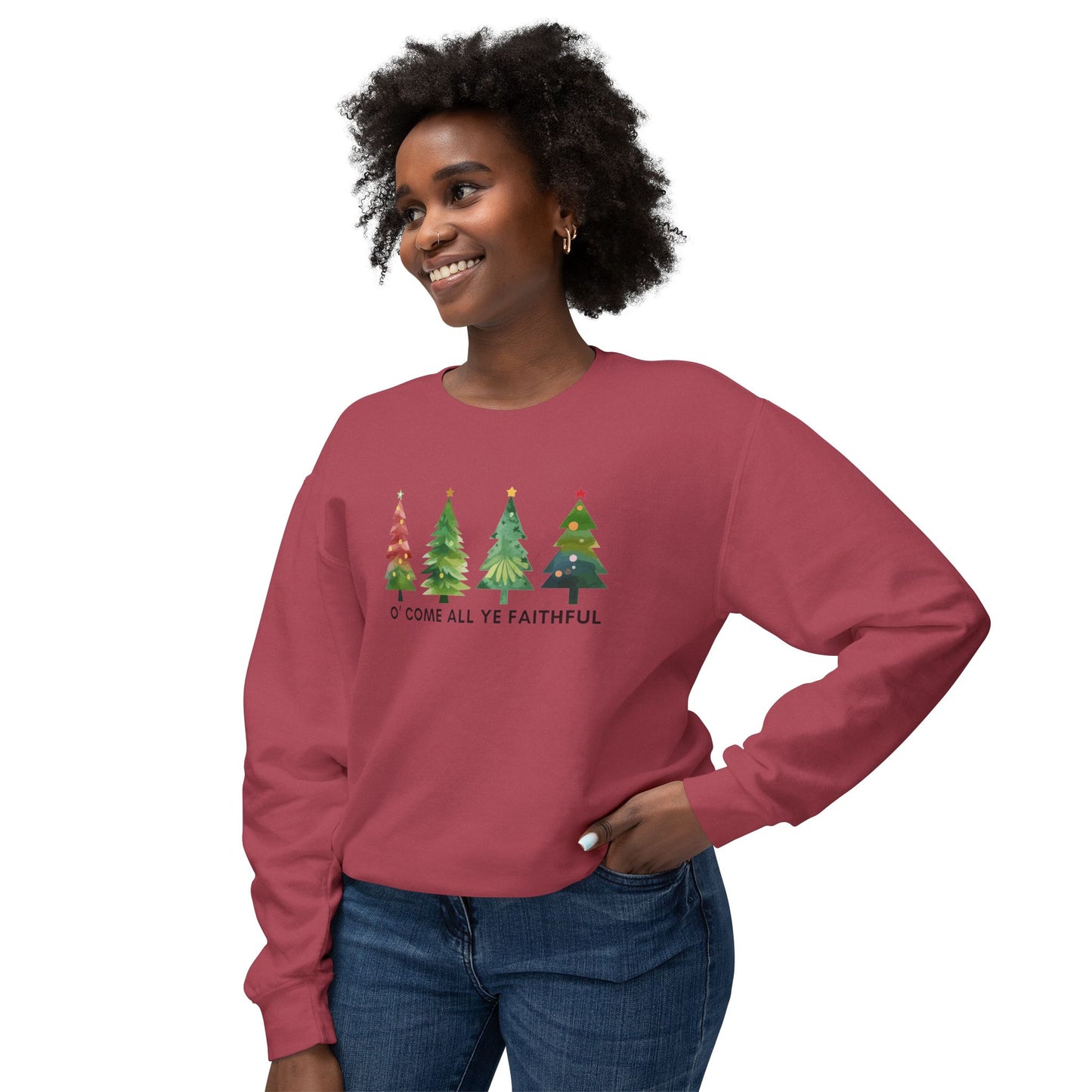 Christmas Tree Unisex Lightweight Crewneck Sweatshirt - O' Come All Ye Faithful