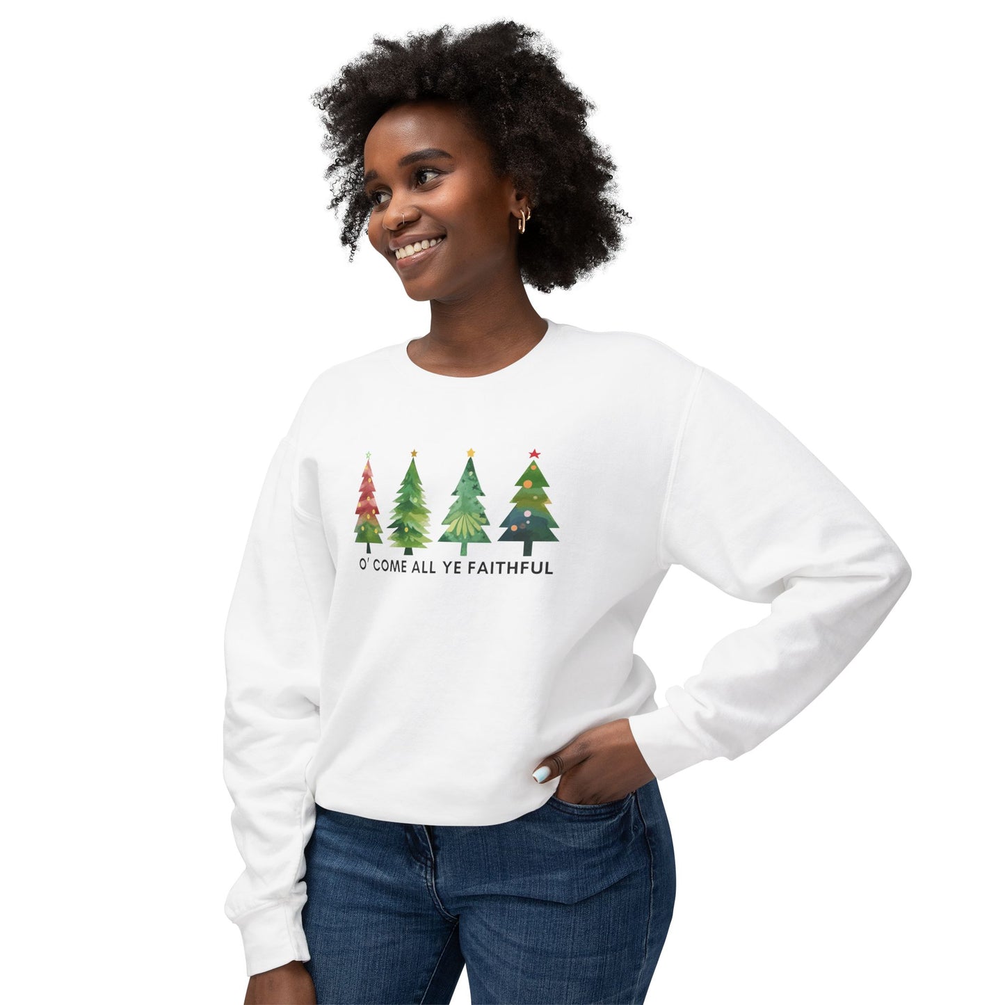Christmas Tree Unisex Lightweight Crewneck Sweatshirt - O' Come All Ye Faithful