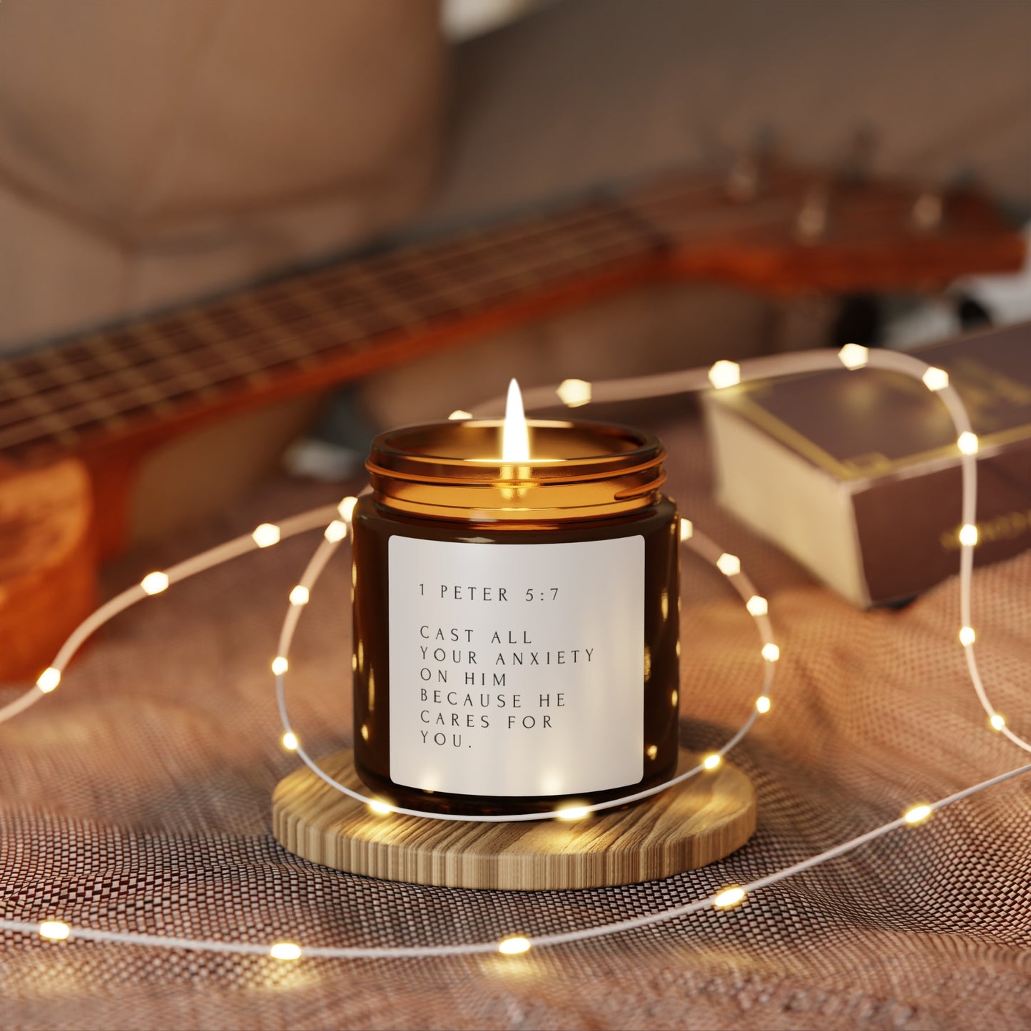 1 Peter 5:7 Scented Soy Candle (Amber Jar)