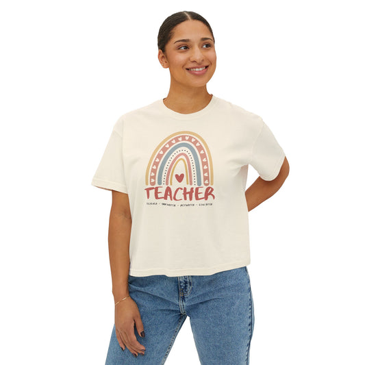 TEACHER Definition Boxy Tee – Believer, Innovator, Motivator, Educator | Inspirational Women's Graphic T-Shirt