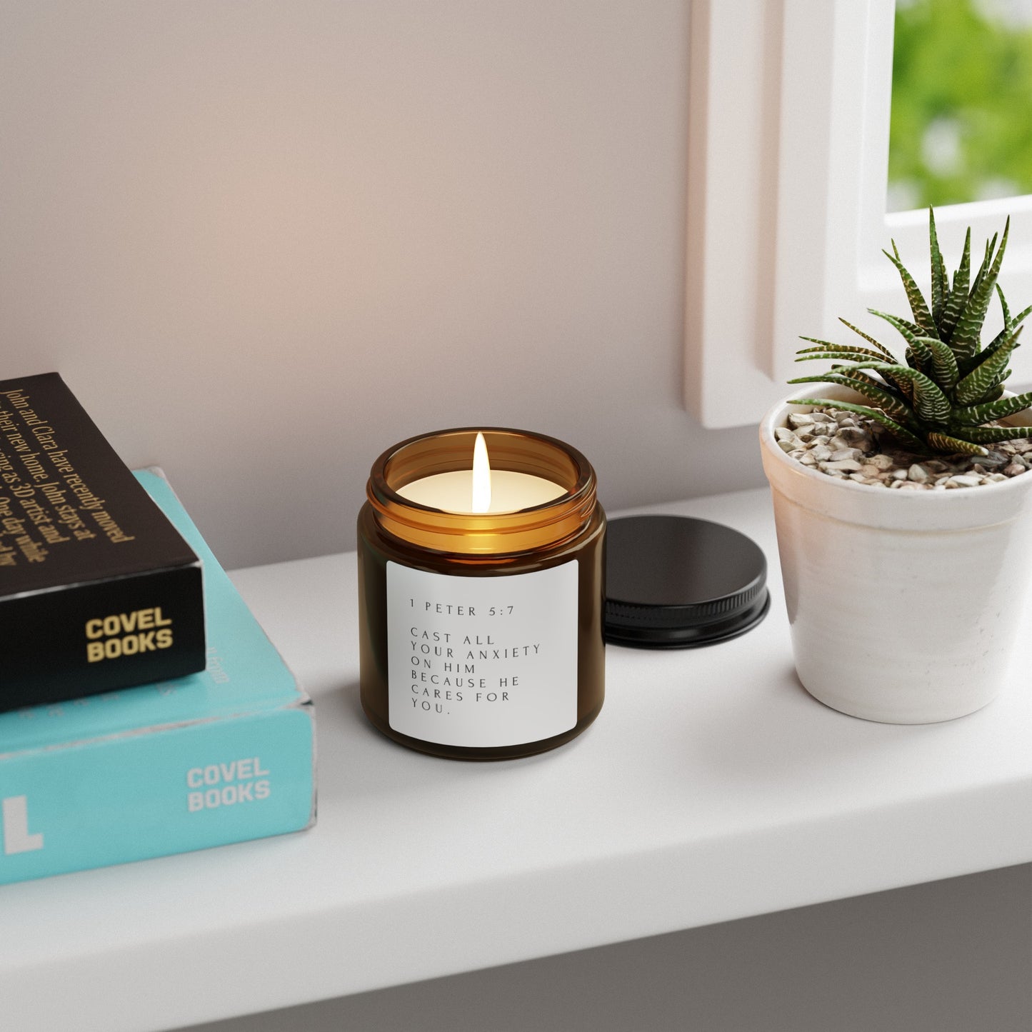 1 Peter 5:7 Scented Soy Candle (Amber Jar)