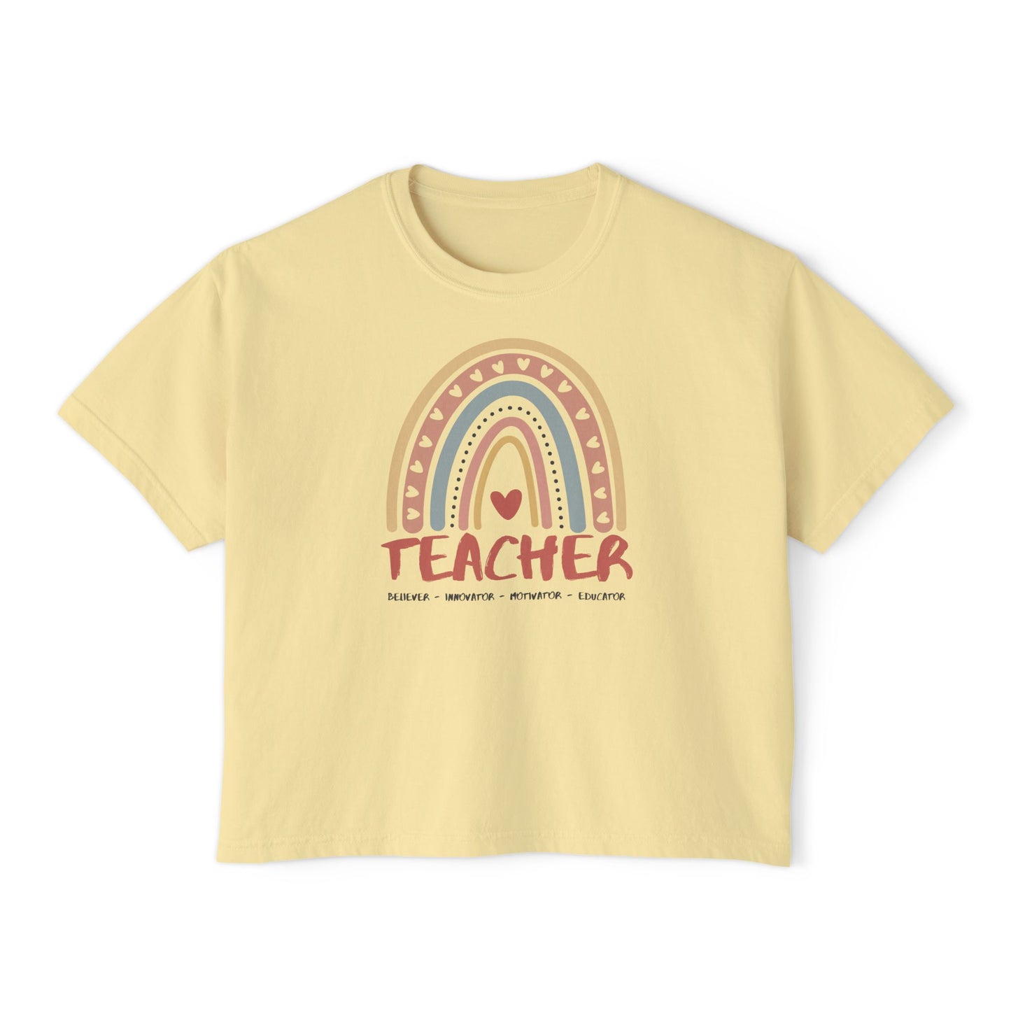 TEACHER Definition Boxy Tee – Believer, Innovator, Motivator, Educator | Inspirational Women's Graphic T-Shirt
