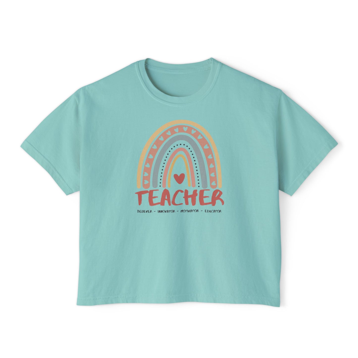 TEACHER Definition Boxy Tee – Believer, Innovator, Motivator, Educator | Inspirational Women's Graphic T-Shirt