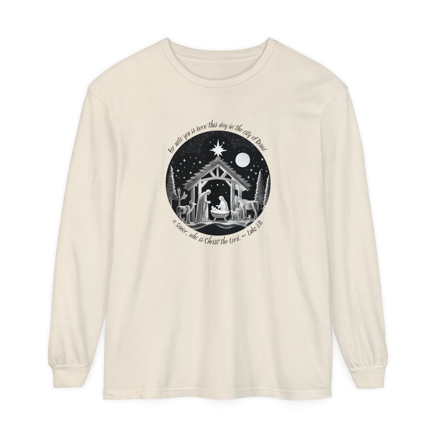 Luke 2:11 A Savior is Born Version 2 Long Sleeve Unisex Christmas T-shirt - Christian cotton tee