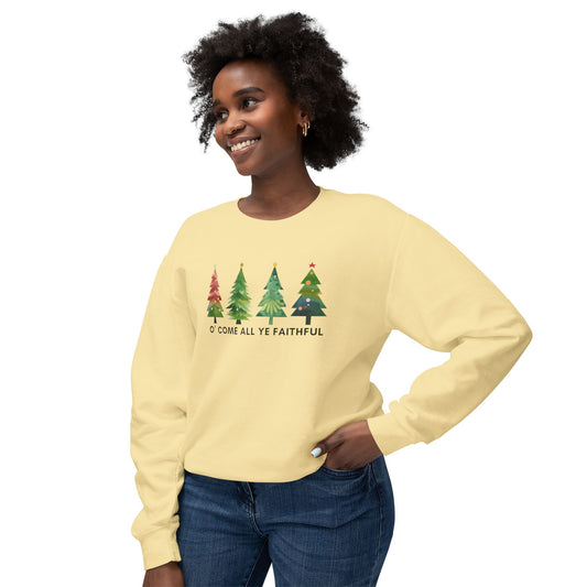 Christmas Tree Unisex Lightweight Crewneck Sweatshirt - O' Come All Ye Faithful