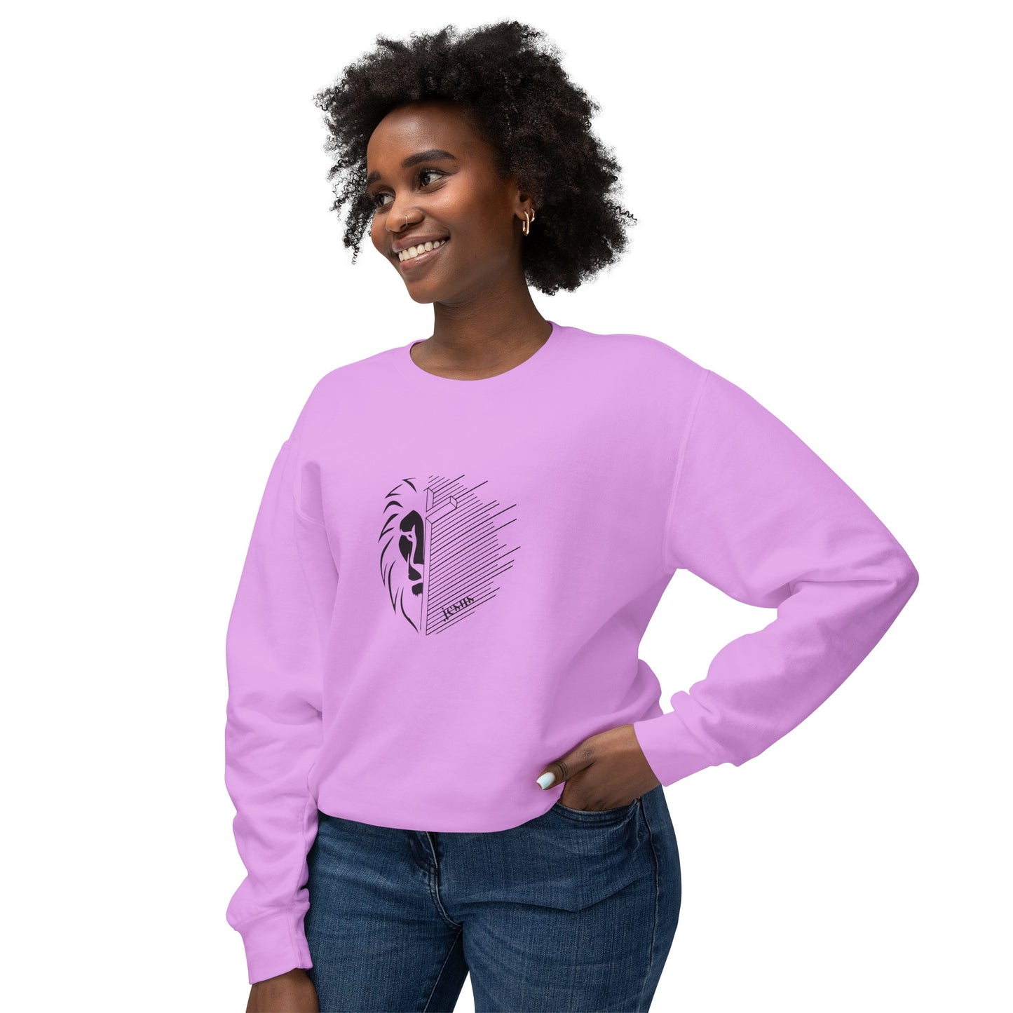 Jesus Lion Black Print Unisex Lightweight Crewneck Sweatshirt