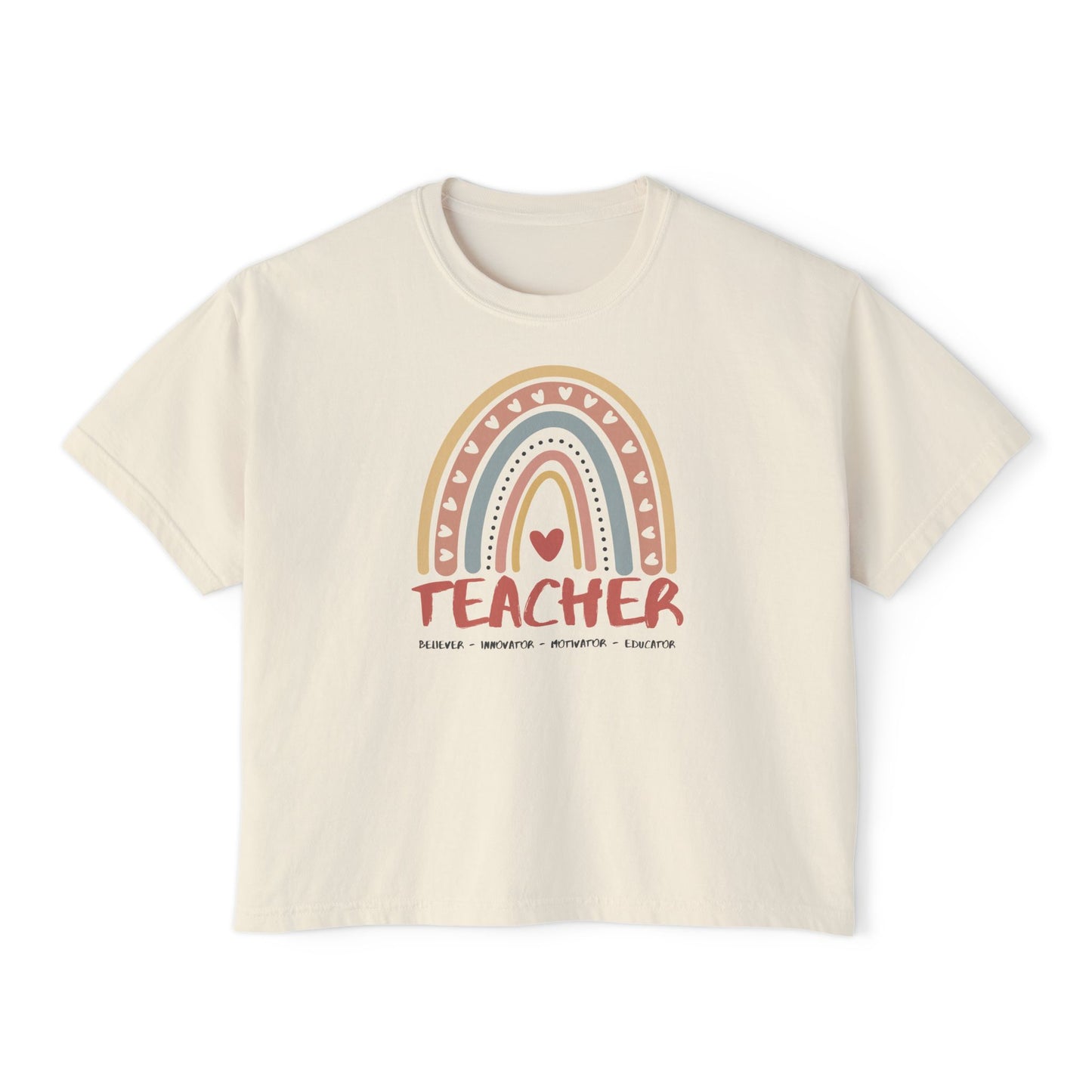 TEACHER Definition Boxy Tee – Believer, Innovator, Motivator, Educator | Inspirational Women's Graphic T-Shirt