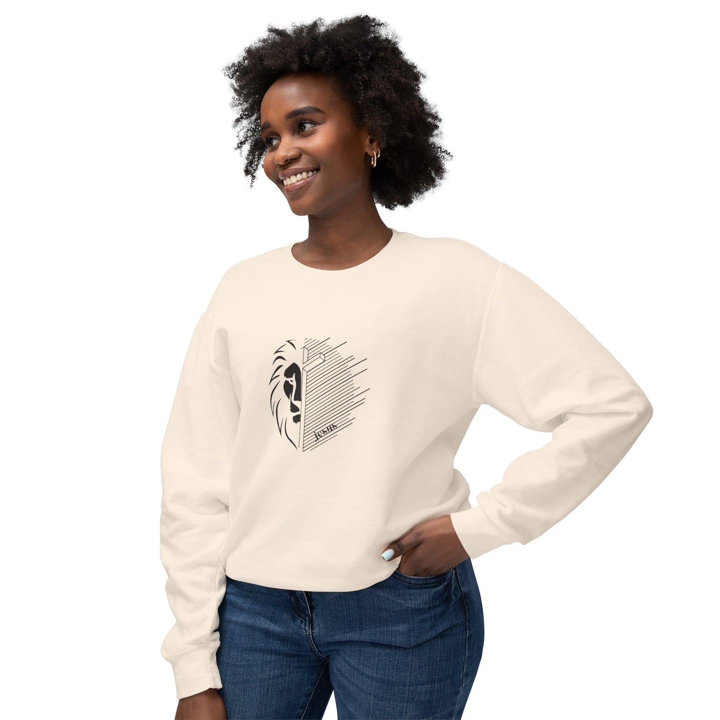 Jesus Lion Black Print Unisex Lightweight Crewneck Sweatshirt