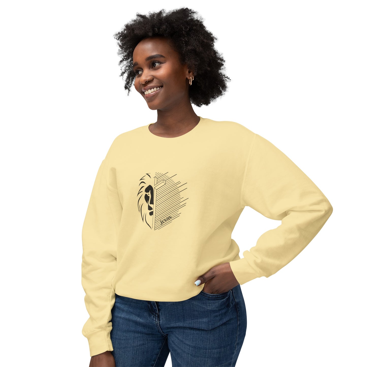 Jesus Lion Black Print Unisex Lightweight Crewneck Sweatshirt