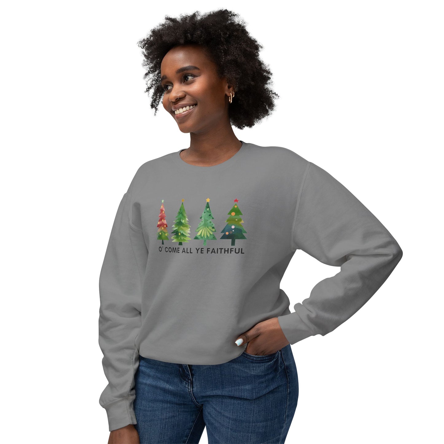 Christmas Tree Unisex Lightweight Crewneck Sweatshirt - O' Come All Ye Faithful